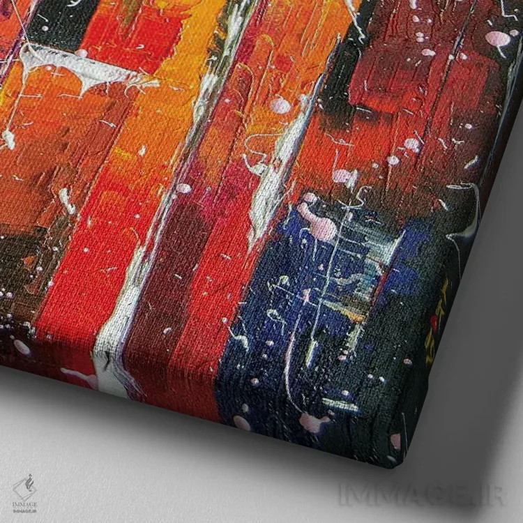 تابلو انتزاعی مرکز شهر آفتابی اثر کوپتسووا آرت - نمای نزدیک بافت بوم