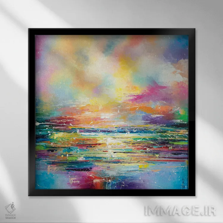 تابلو انتزاعی جادوی غروب دریا اثر کوپتسووا آرت - نمای قابدار مشکی