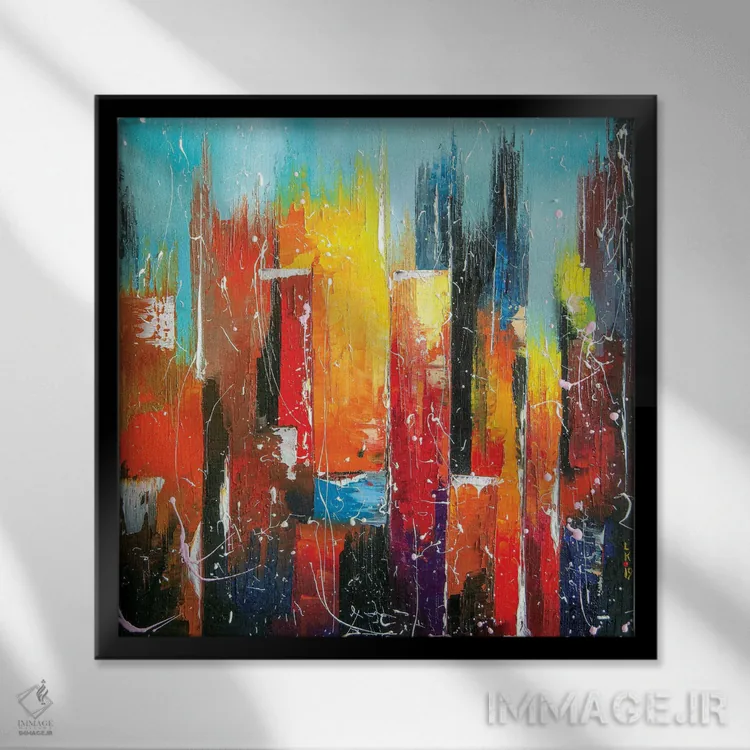 تابلو انتزاعی مرکز شهر آفتابی اثر کوپتسووا آرت - نمای قابدار مشکی