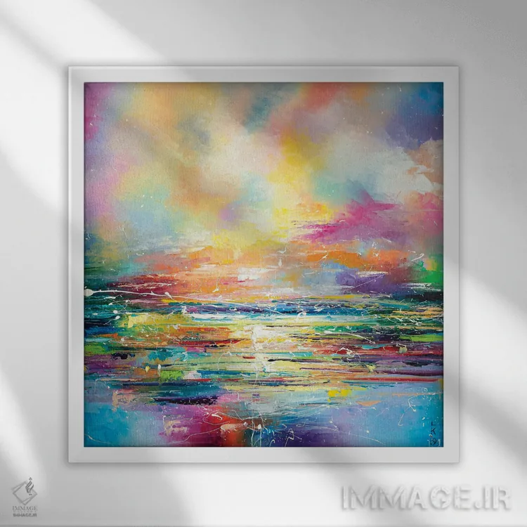 تابلو انتزاعی جادوی غروب دریا اثر کوپتسووا آرت - نمای قابدار سفید