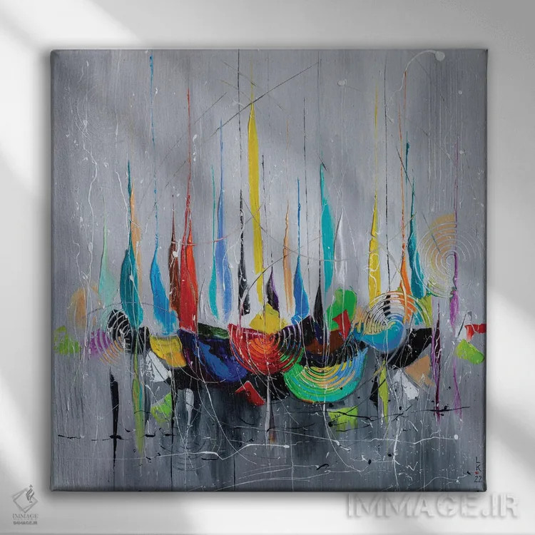 تابلو انتزاعی در انتظار مسابقه قایقرانی اثر کوپتسووا آرت - نمای روبهرو روی دیوار