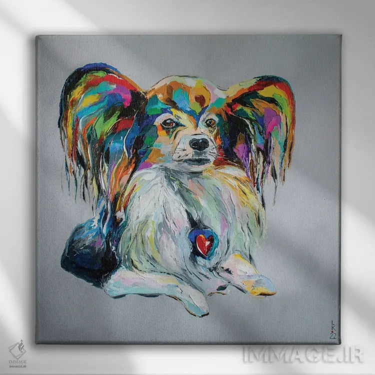 تابلو دکوراتیو سگ پاپیلون اثر کوپتسووا آرت - نمای روبهرو روی دیوار