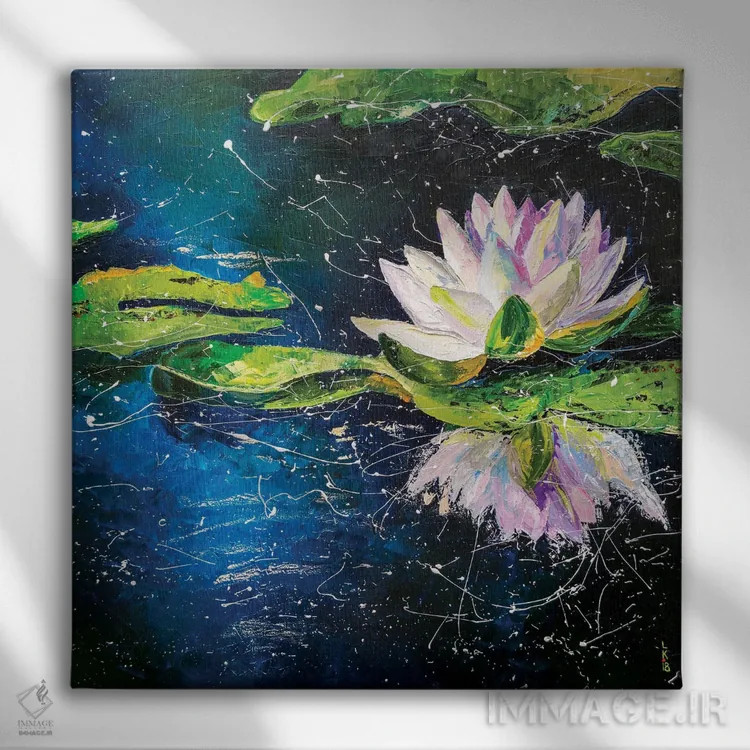 تابلو دکوراتیو نیلوفر آبی اثر کوپتسووا آرت - نمای روبهرو روی دیوار