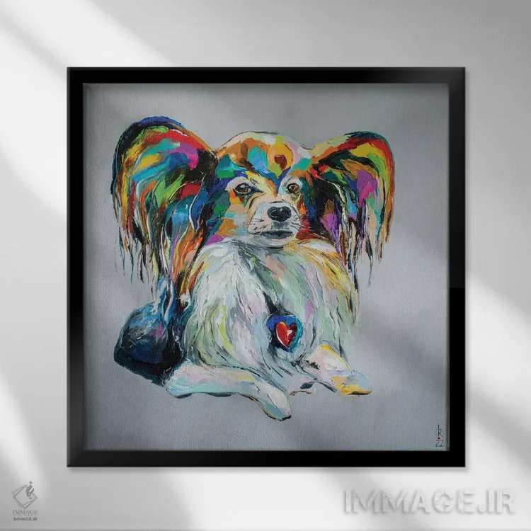 تابلو دکوراتیو سگ پاپیلون اثر کوپتسووا آرت - نمای قابدار مشکی