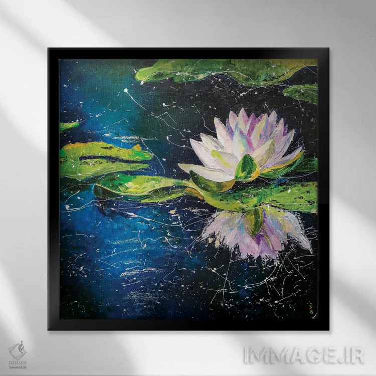 تابلو دکوراتیو نیلوفر آبی اثر کوپتسووا آرت - نمای قابدار مشکی