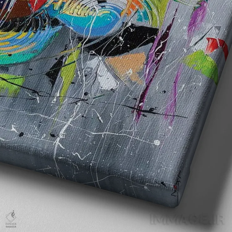 تابلو انتزاعی در انتظار مسابقه قایقرانی اثر کوپتسووا آرت - نمای نزدیک بافت بوم