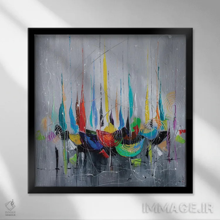 تابلو انتزاعی در انتظار مسابقه قایقرانی اثر کوپتسووا آرت - نمای قابدار مشکی