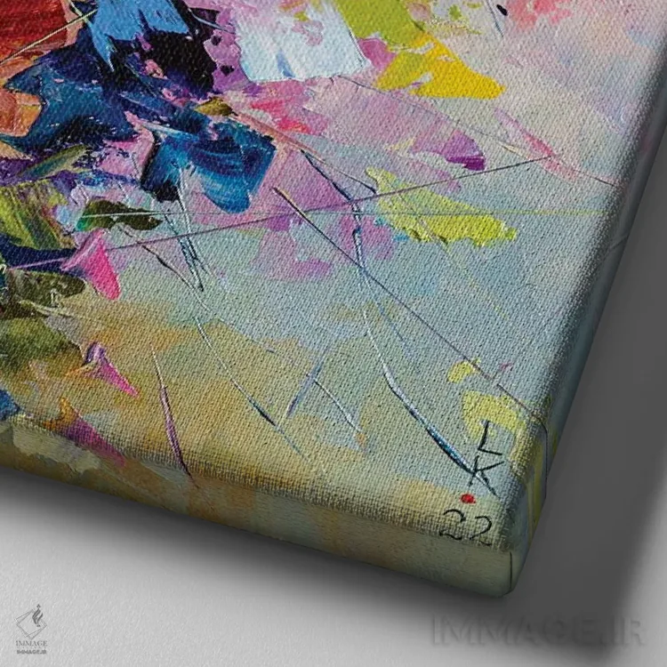 تابلو انتزاعی شکوفه لطیف اثر کوپتسووا آرت - نمای نزدیک بافت بوم