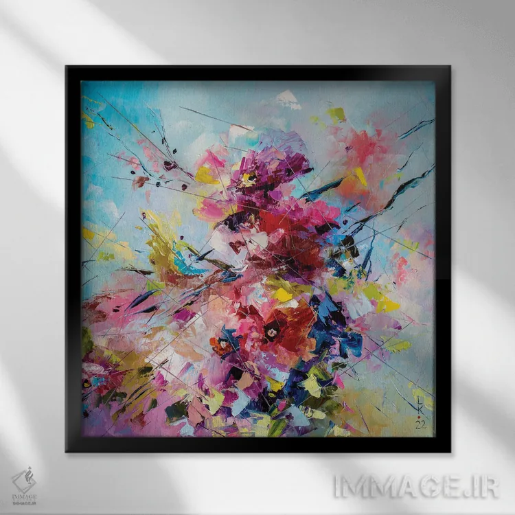 تابلو انتزاعی شکوفه لطیف اثر کوپتسووا آرت - نمای قابدار مشکی