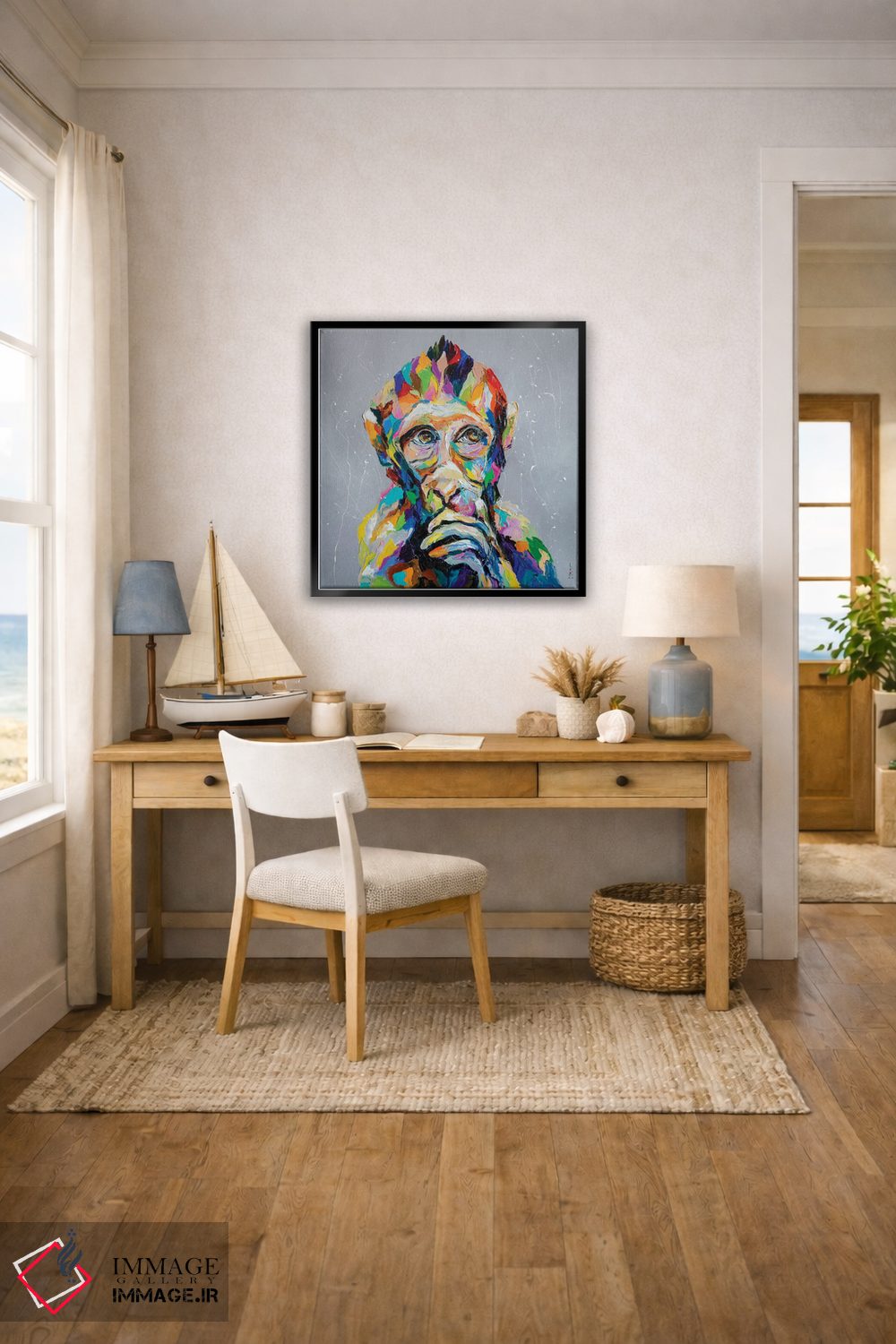 تابلو دکوراتیو میمون متفکر اثر کوپتسووا آرت - D3B