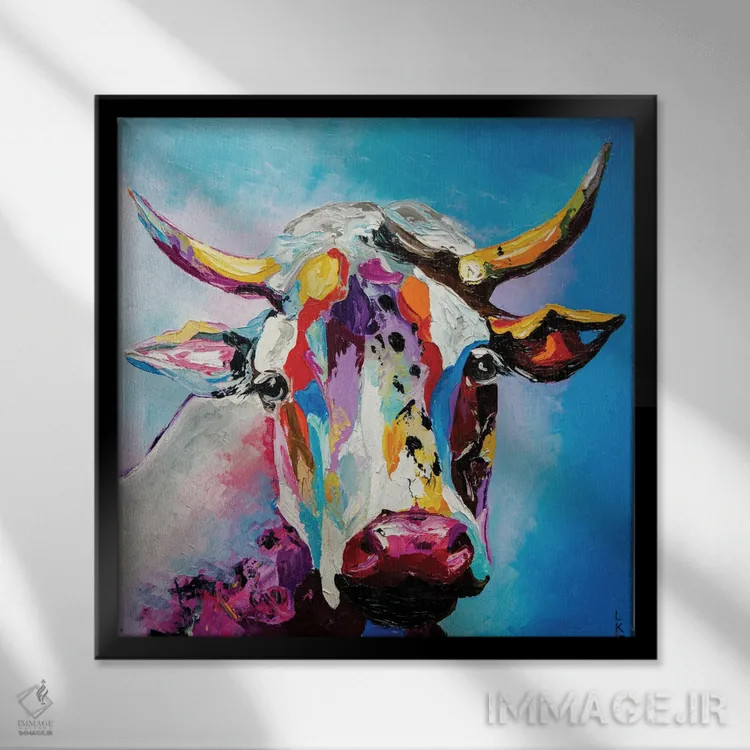تابلو دکوراتیو گاو اثر کوپتسووا آرت - نمای قابدار مشکی