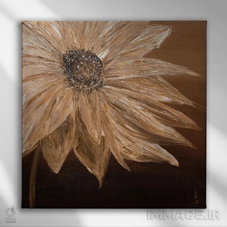 تابلو دکوراتیو گل در تن قهوه ای اثر کوپتسووا آرت - نمای روبهرو روی دیوار