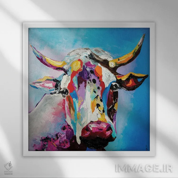 تابلو دکوراتیو گاو اثر کوپتسووا آرت - نمای قابدار سفید