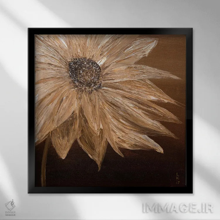 تابلو دکوراتیو گل در تن قهوه ای اثر کوپتسووا آرت - نمای قابدار مشکی