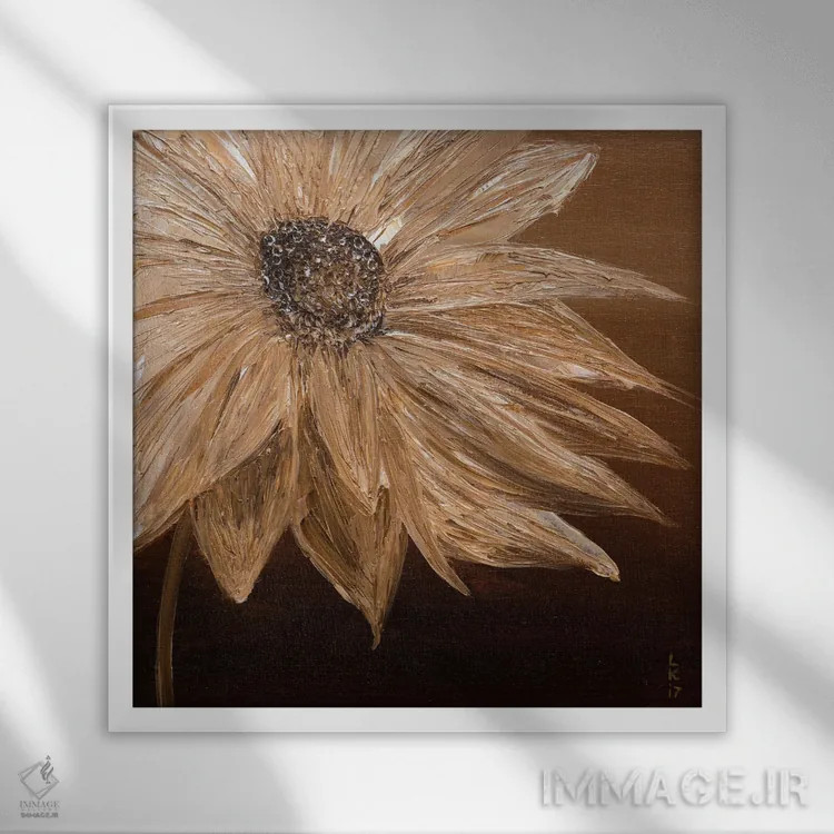 تابلو دکوراتیو گل در تن قهوه ای اثر کوپتسووا آرت - نمای قابدار سفید