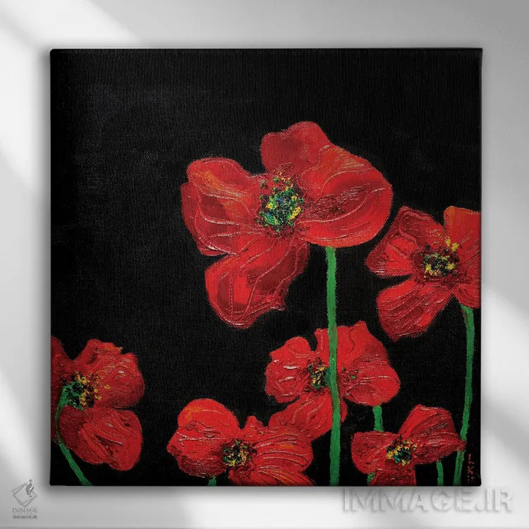 تابلو دکوراتیو شقایق ها اثر کوپتسووا آرت - نمای روبهرو روی دیوار