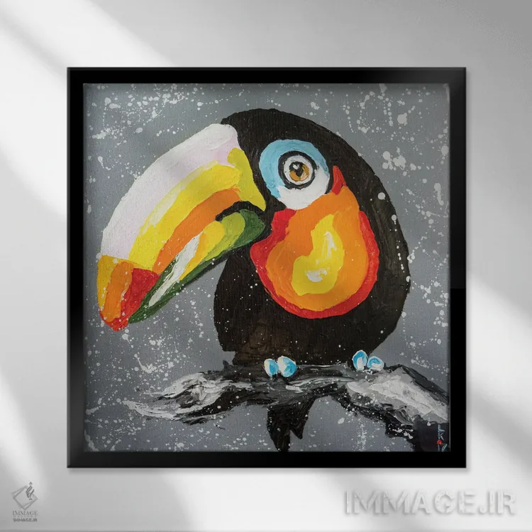 تابلو دکوراتیو توکانی خنده دار اثر کوپتسووا آرت - نمای قابدار مشکی