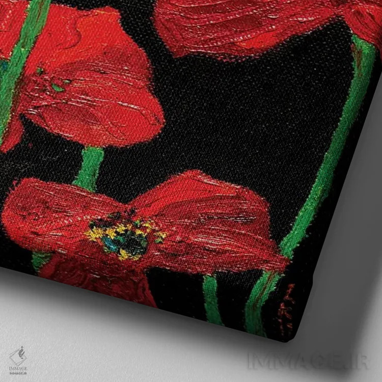 تابلو دکوراتیو شقایق ها اثر کوپتسووا آرت - نمای نزدیک بافت بوم