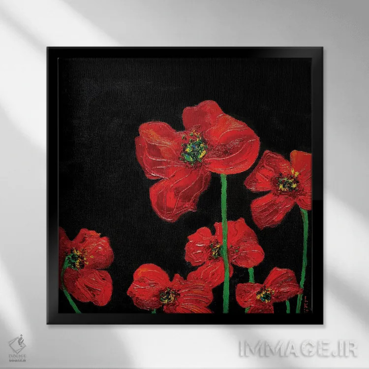 تابلو دکوراتیو شقایق ها اثر کوپتسووا آرت - نمای قابدار مشکی