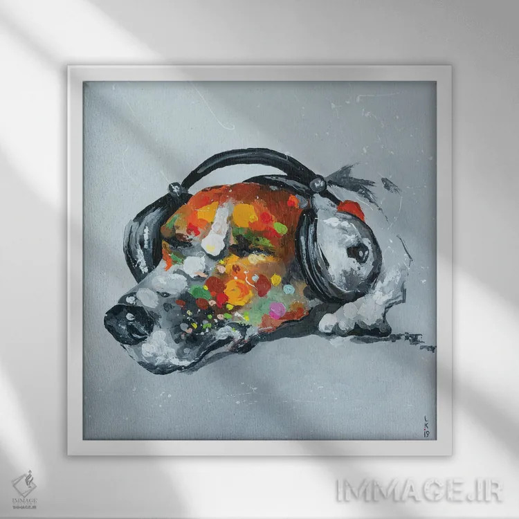 تابلو دکوراتیو بلوز برای سگ اثر کوپتسووا آرت - نمای قابدار سفید