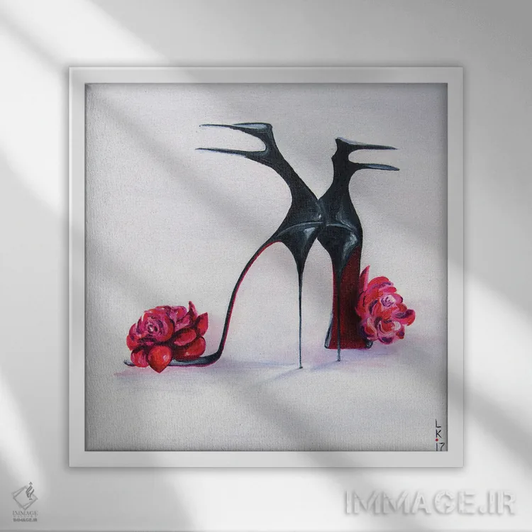 تابلو دکوراتیو کفش های لوکس اثر کوپتسووا آرت - نمای قابدار سفید