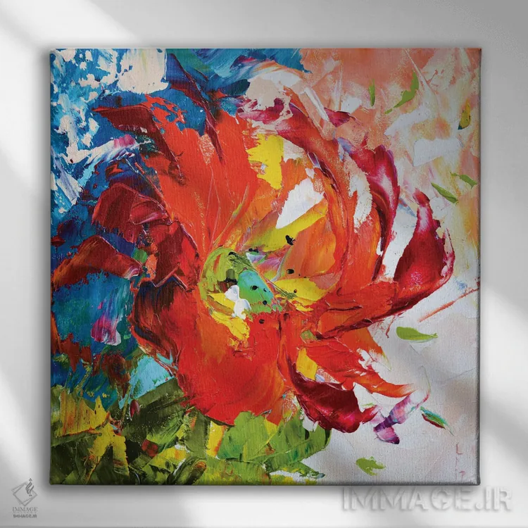 تابلو انتزاعی سوسن قرمز اثر کوپتسووا آرت - نمای روبهرو روی دیوار