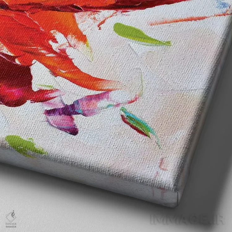 تابلو انتزاعی سوسن قرمز اثر کوپتسووا آرت - نمای نزدیک بافت بوم