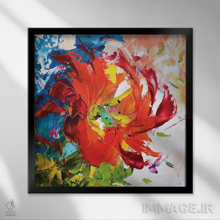 تابلو انتزاعی سوسن قرمز اثر کوپتسووا آرت - نمای قابدار مشکی