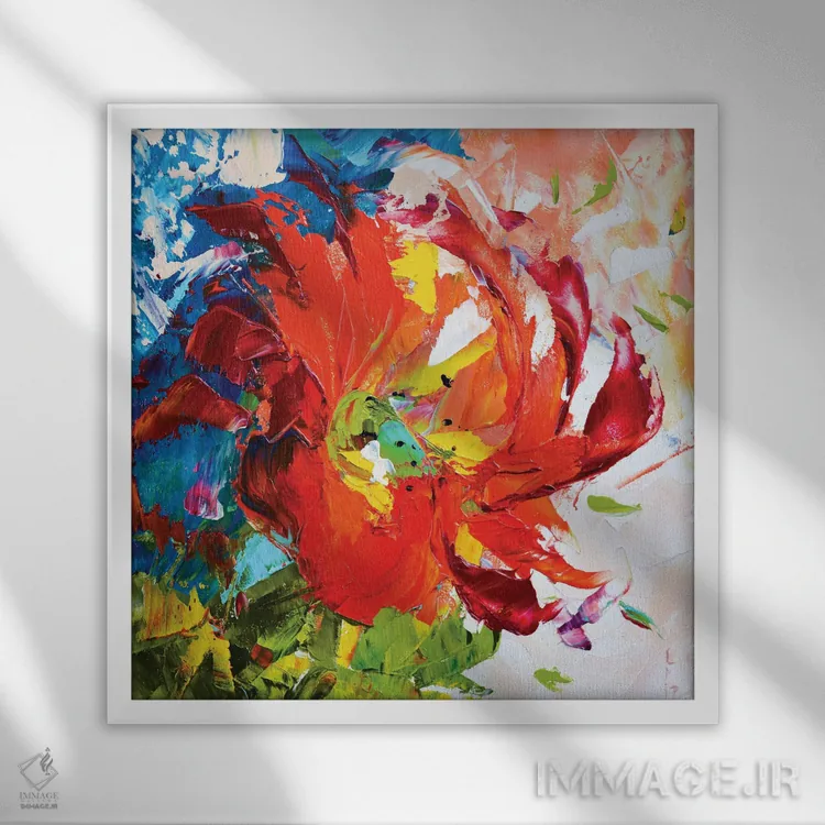 تابلو انتزاعی سوسن قرمز اثر کوپتسووا آرت - نمای قابدار سفید