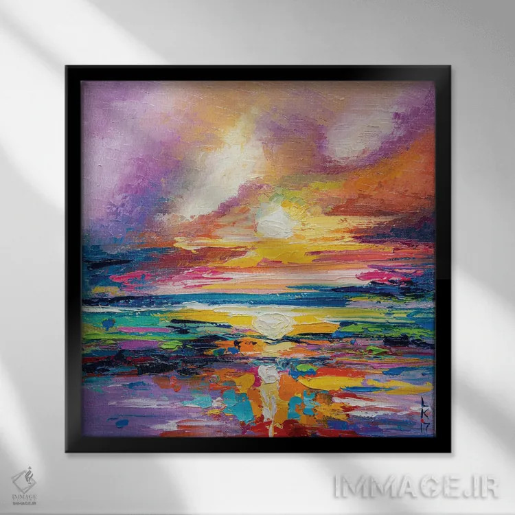 تابلو انتزاعی طلوع آفتاب اثر کوپتسووا آرت - نمای قابدار مشکی