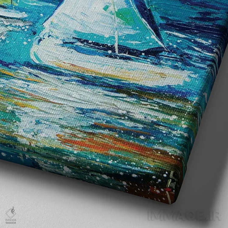 تابلو دکوراتیو مسابقه قایق رانی ۲ اثر کوپتسووا آرت - نمای نزدیک بافت بوم