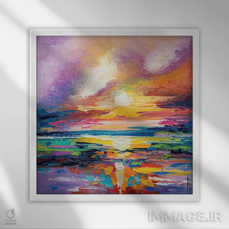 تابلو انتزاعی طلوع آفتاب اثر کوپتسووا آرت - نمای قابدار سفید