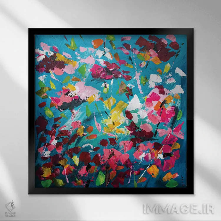 تابلو انتزاعی شکوفه زدن اثر کوپتسووا آرت - نمای قابدار مشکی