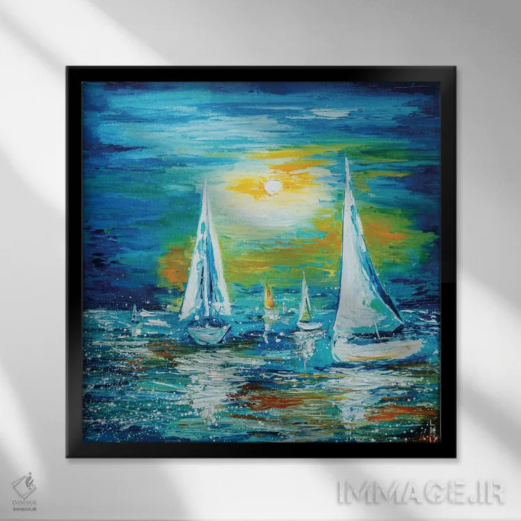 تابلو دکوراتیو مسابقه قایق رانی ۲ اثر کوپتسووا آرت - نمای قابدار مشکی