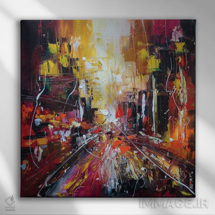 تابلو انتزاعی خیابان عصرگاهی اثر کوپتسووا آرت - نمای روبهرو روی دیوار
