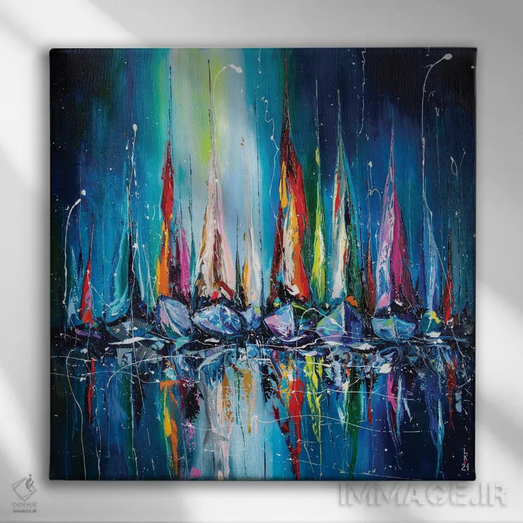 تابلو دکوراتیو قایق های بادبانی در بندر اثر کوپتسووا آرت - نمای روبهرو روی دیوار