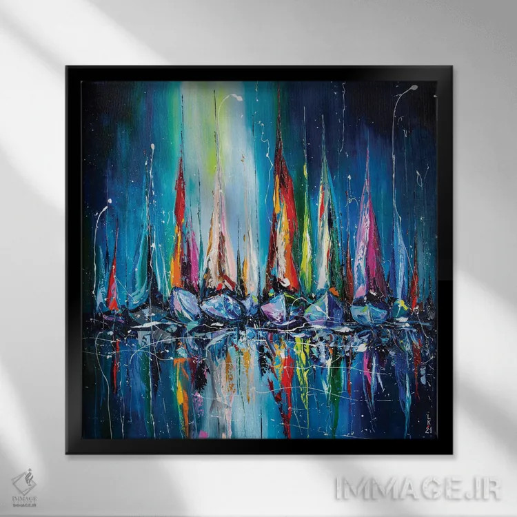 تابلو دکوراتیو قایق های بادبانی در بندر اثر کوپتسووا آرت - نمای قابدار مشکی