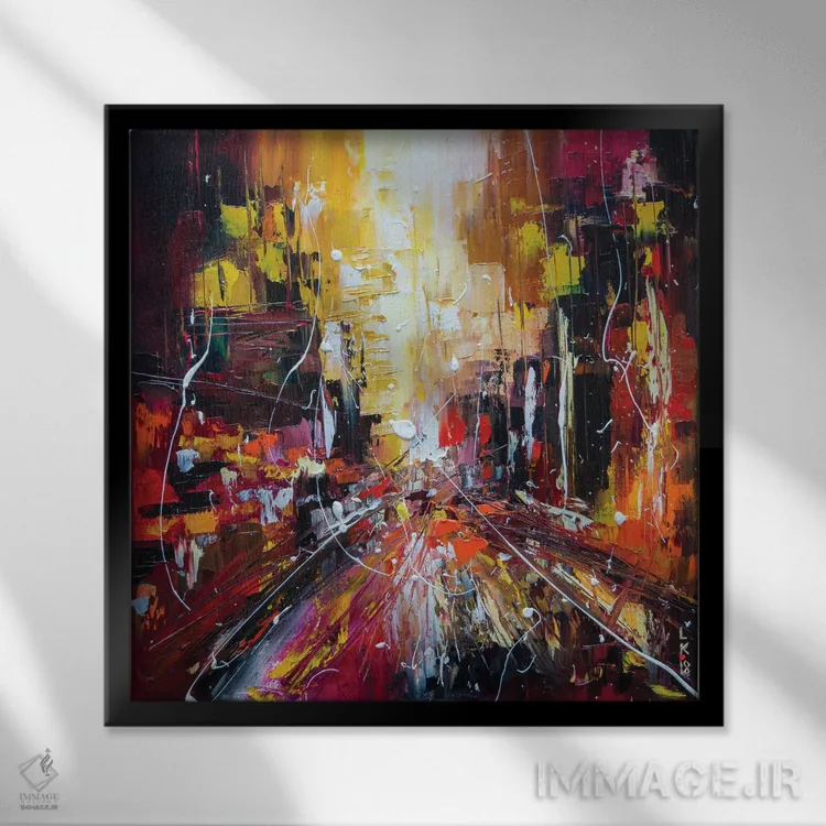 تابلو انتزاعی خیابان عصرگاهی اثر کوپتسووا آرت - نمای قابدار مشکی