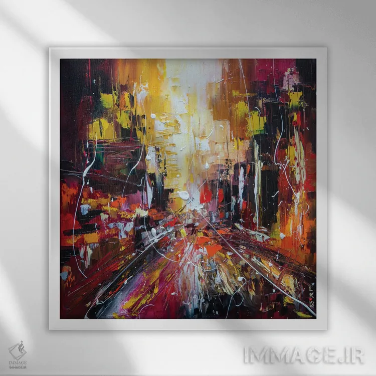 تابلو انتزاعی خیابان عصرگاهی اثر کوپتسووا آرت - نمای قابدار سفید