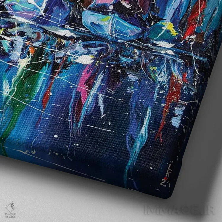 تابلو دکوراتیو قایق های بادبانی در بندر اثر کوپتسووا آرت - نمای نزدیک بافت بوم