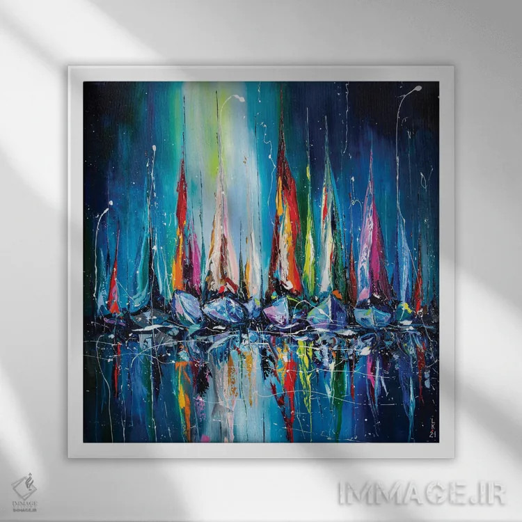 تابلو دکوراتیو قایق های بادبانی در بندر اثر کوپتسووا آرت - نمای قابدار سفید