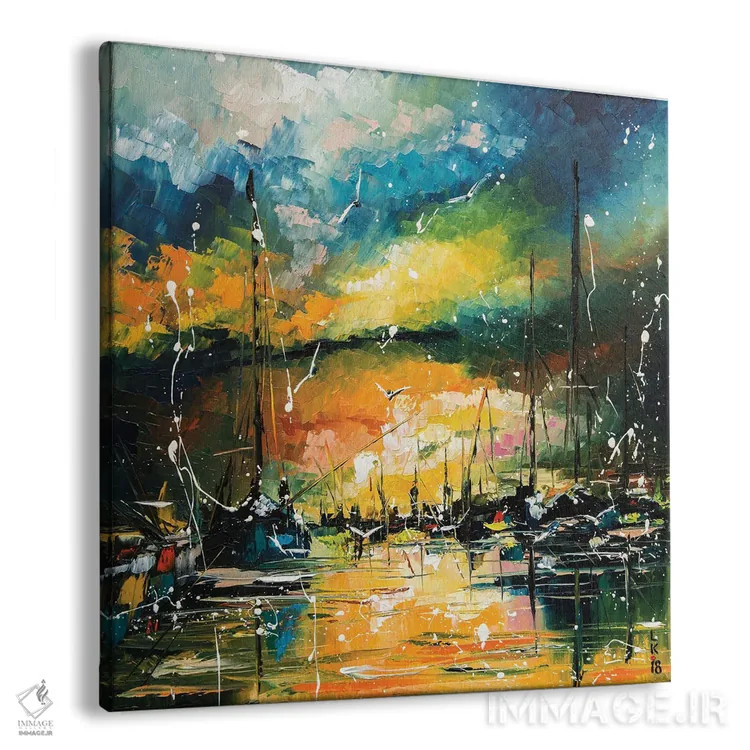 تابلو انتزاعی بندرگاه در غروب اثر کوپتسووا آرت - نمای پرسپکتیو محصول