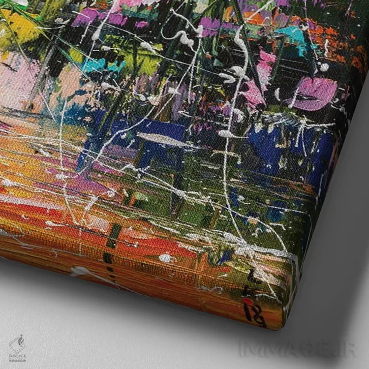 تابلو انتزاعی بندرگاه عصرگاهی اثر کوپتسووا آرت - نمای نزدیک بافت بوم