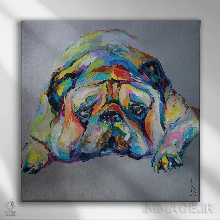 تابلو دکوراتیو پاگ غمگین اثر کوپتسووا آرت - نمای روبهرو روی دیوار