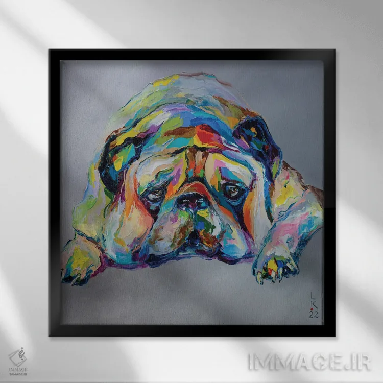 تابلو دکوراتیو پاگ غمگین اثر کوپتسووا آرت - نمای قابدار مشکی