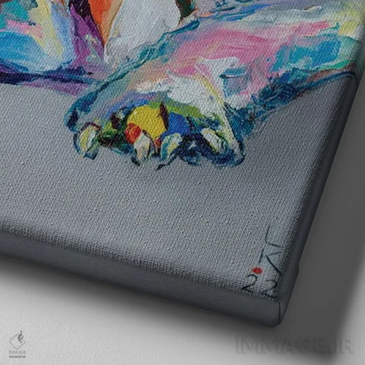 تابلو دکوراتیو پاگ غمگین اثر کوپتسووا آرت - نمای نزدیک بافت بوم