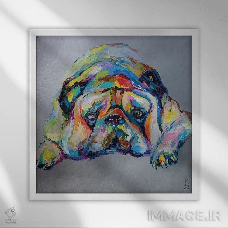 تابلو دکوراتیو پاگ غمگین اثر کوپتسووا آرت - نمای قابدار سفید