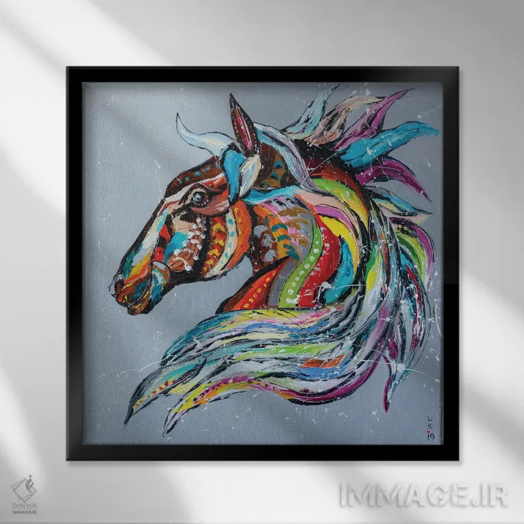 تابلو دکوراتیو اسب افسانه ای اثر کوپتسووا آرت - نمای قابدار مشکی