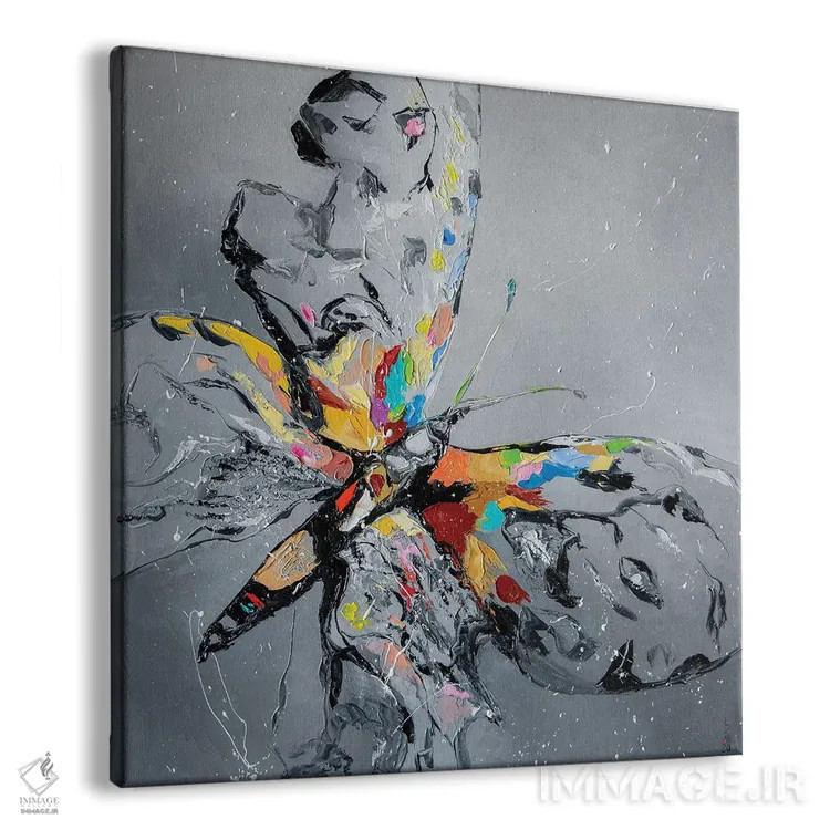 تابلو دکوراتیو پروانه روی خاکستری اثر کوپتسووا آرت - نمای پرسپکتیو محصول