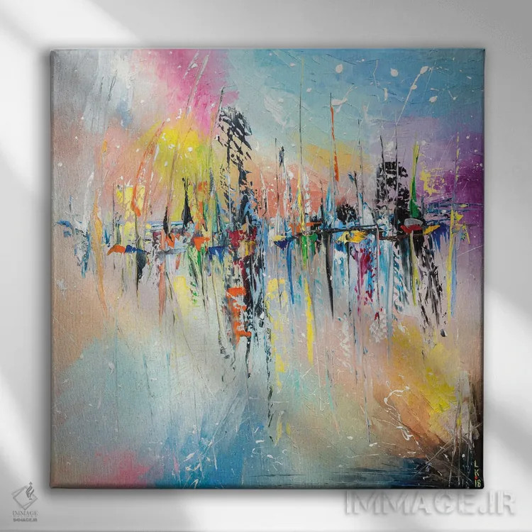 تابلو انتزاعی روی اسکله اثر کوپتسووا آرت - نمای روبهرو روی دیوار